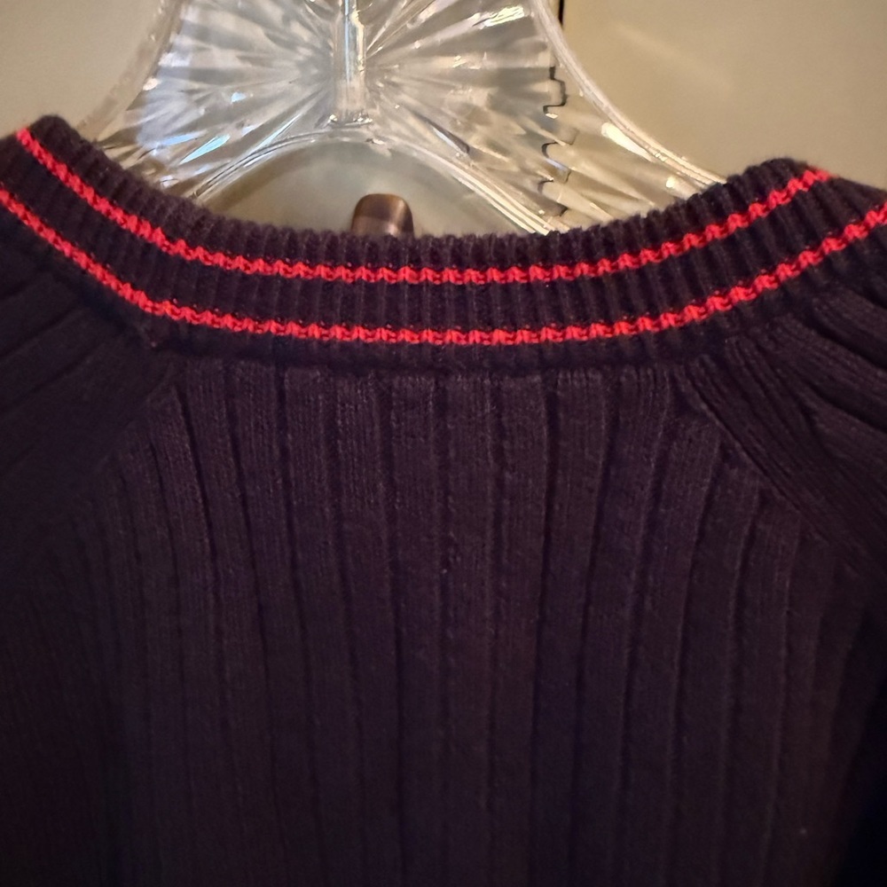 NWT Talbots Navy V-Neck Cardigan w Red Trim and Faux Pearl Accents SZ L - Picture 10 of 13